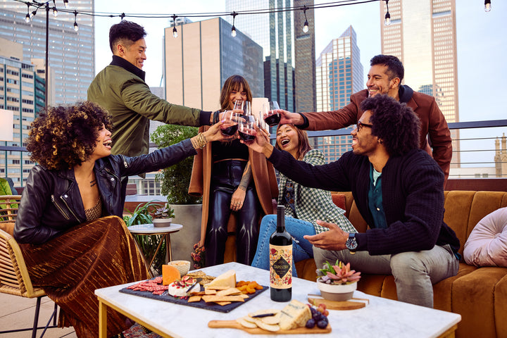 Friends sharing Tapestry Wine toasting cheers